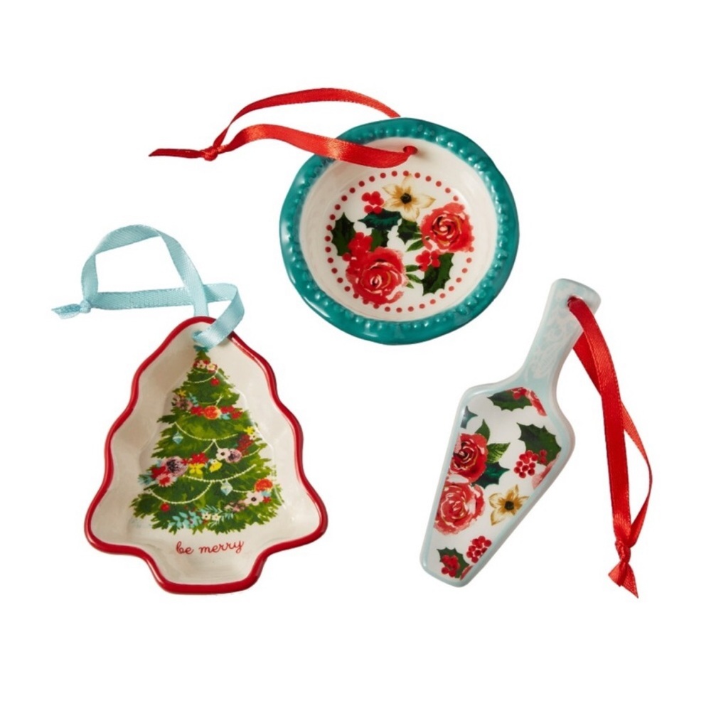 🎄 Pioneer Woman Tray and Server 3-Piece Ornament Bundle